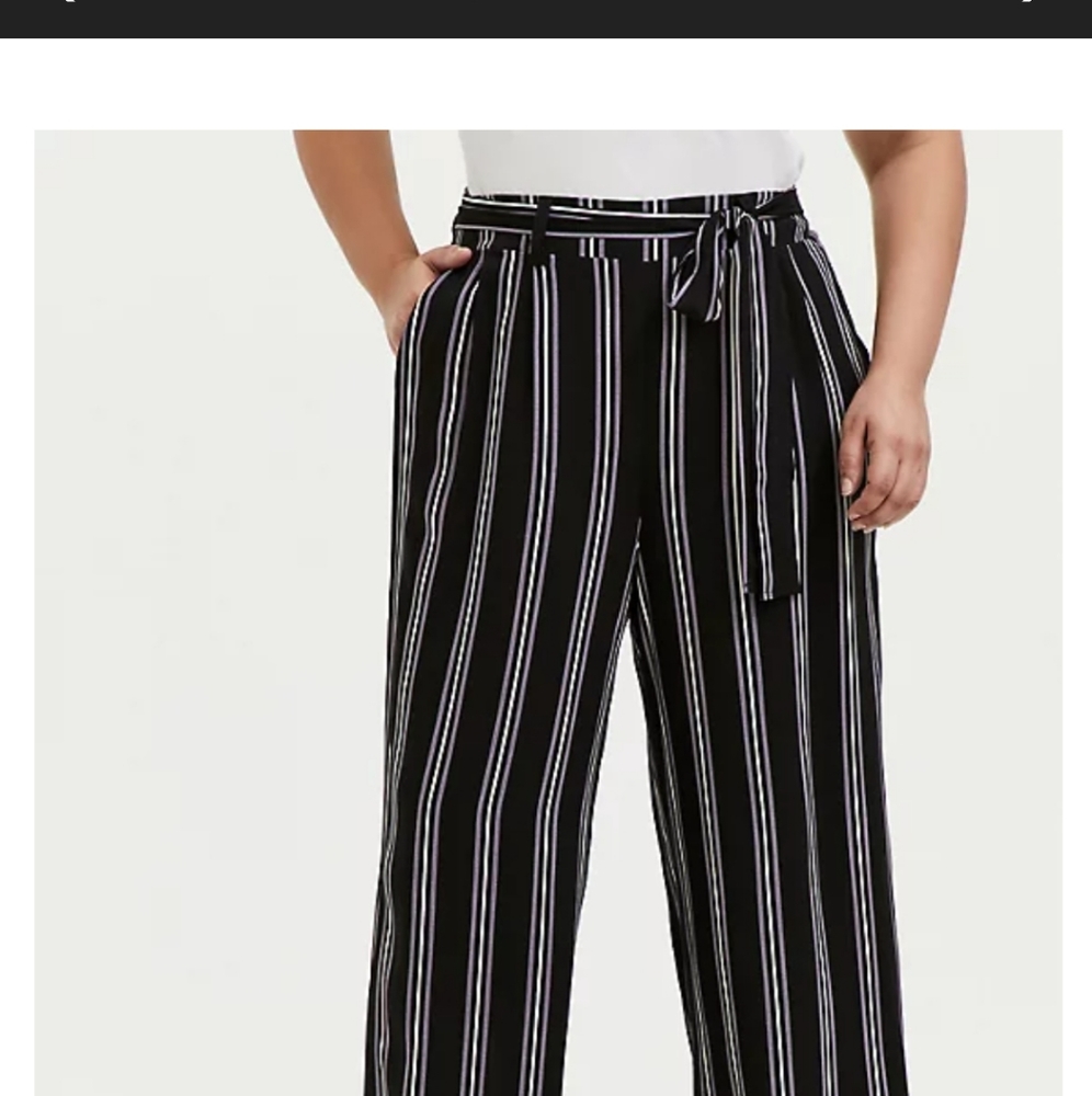 BLACK MULTI STRIPE CHALLIS SELF TIE WIDE LEG PANT